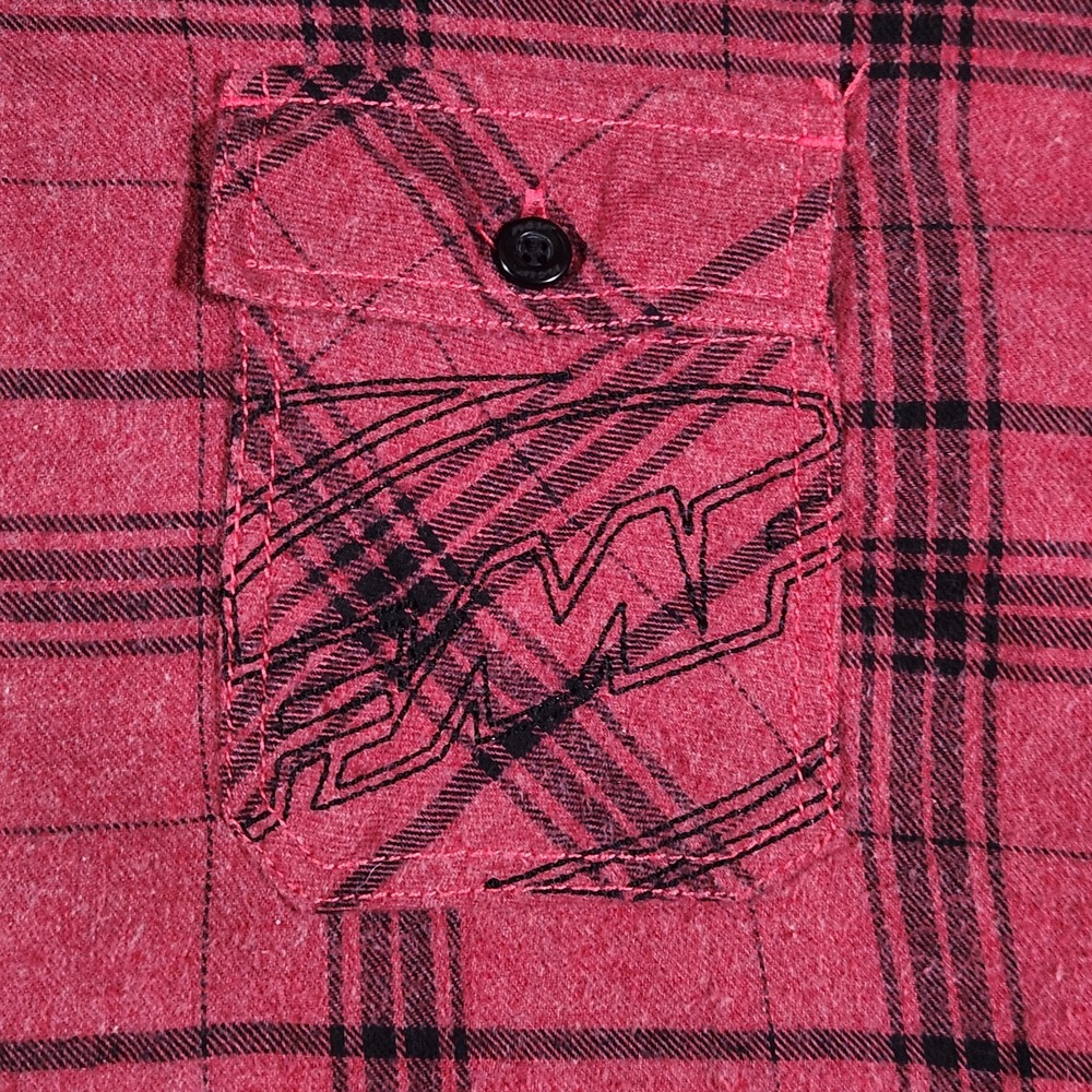Vintage FMF Racing Jacket Mens XL Red Flannel Plaid Y2K Moto Hooded Coat Quilted - Picture 11 of 16
